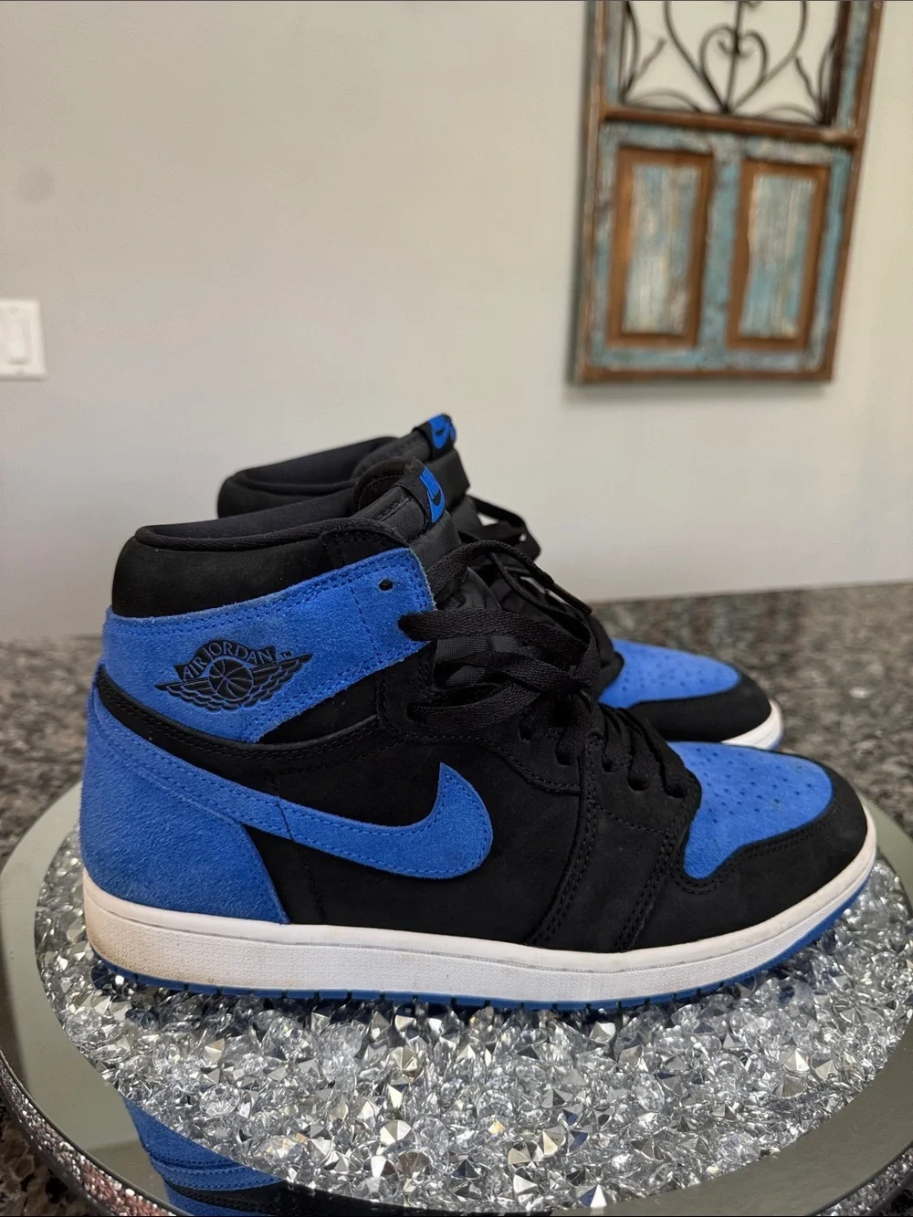 Air Jordan 1 Retro High Black & Royal Blue Suede EUC 10.5